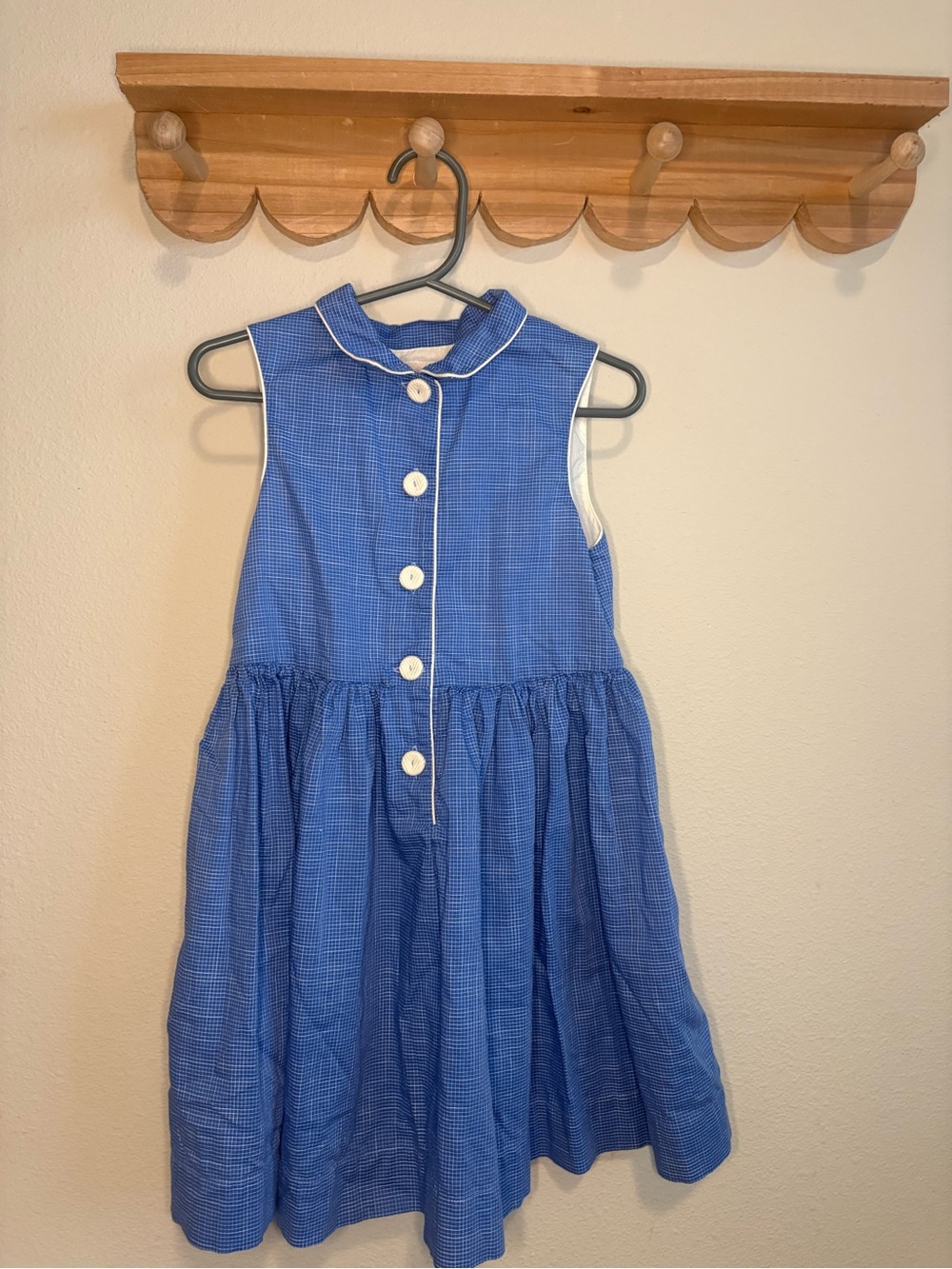 Bonpoint Blue Sleeveless Button-Front Dress with White Trim